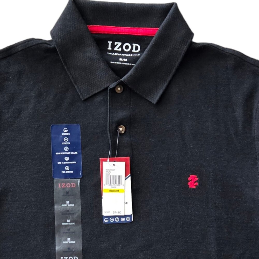 Izod Advantage Polo Black Men's Medium Short Sleeve NWT